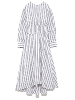 ウエストシャーリングリネンワンピース/STRIPE