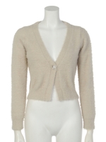 ショートフェザーフラワービジューカーディガン/ベージュ