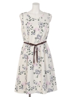 ミスミソウ柄Vネックサックワンピース/イエロー