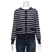 【50%OFF】リボンつき透かし編みボーダーニットカーディガン