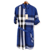 【新品】 オフセットチェック シャツワンピース ロング サイズ8 UK8 バーバリーロンドン y-001355 BURBERRY LONDON ブルー レディース