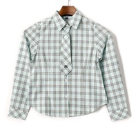 【新品】 ガールズ　ネクタイ付きチェック柄シャツ 130A バーバリーロンドン 63720 BURBERRY LONDON サックス系 ガールズ