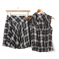 ノースリーブチェックブラウススカートセットアップ 36 バーバリーブルーレーベル 76648 BURBERRY BLUE LABEL ブラック レディース