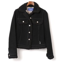 ボアディテールウールジャケット 38 バーバリーブルーレーベル 74441 BURBERRY BLUE LABEL ブラック レディース