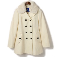 ラビットファー付き　ロングコート 38 バーバリーブルーレーベル 76542 BURBERRY BLUE LABEL ホワイト レディース