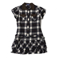 レザー切替半袖チェックワンピース ブルー　ブラウン 36 バーバリーブルーレーベル 67525 BURBERRY BLUE LABEL ブラウン レディース