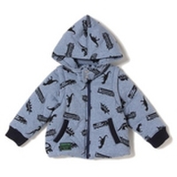 【50%OFF】恐竜電車柄袖＆フード取り外し中わた入りブルゾン