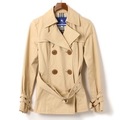 裏地チェックウエストベルトショートトレンチコート 38 バーバリーブルーレーベル 76779 BURBERRY BLUE LABEL ベージュ レディース