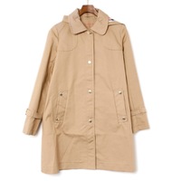 裏地チェックボタンアップフーデットロングコート 38 バーバリーブルーレーベル 70073 BURBERRY BLUE LABEL ベージュ レディース