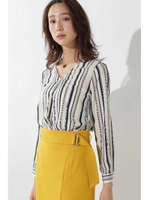 マルチストライププリントブラウス/ベージュストライプ1(041)