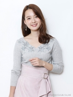 刺繍ランダムリブプルオーバー(ライトグレー)/ライトグレー