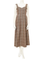 バックデザイングレンチェックワンピース/グレー