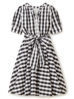 ウエストリボンシャツワンピ/シロ×クロ