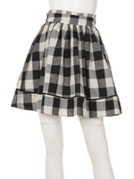 ウエストリボンブロックチェックギャザーSK/ブラック