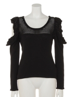 オープンショルダーフリルニット/ブラック