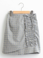 チェックフリル台形ミニスカート/ブルー柄