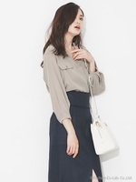 ピコレースポケットとろみブラウス/モカ