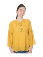 フレアスリーブ刺繍チュニック/ブルー(019)