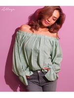 【Alluge】ブロードレースオフショルTOPS/ミント(041)