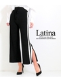 【Latina】ラインデザインサイドスリットリブニットパンツ/ブラック(027)