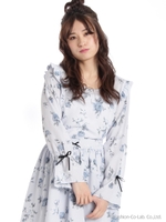 ローズプリントブラウス/ブルー