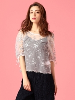 総レースインナーキャミ付きブラウス/ベージュ