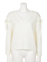 袖開きリボンニット/オフホワイト