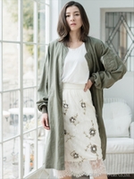 綿麻ヘリンボーンＭＡ−１ロングコート/カーキ