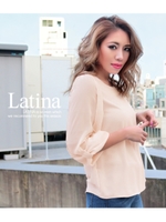 【Latina】シースルースリーブ7分袖トップス/ネイビー(018)