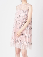 フラワープリーツレース切替ワンピース/PNK