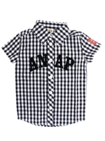 【ANAP KIDS】フロッキーロゴチェック柄半袖シャツ/ブラック(027)