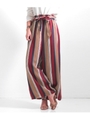 【Alluge】マルチストライプウエストリボンワイドパンツ/ベージュ(005)