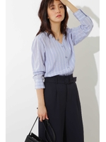 ランダムストライプデシンブラウス/サックスベースX白ストライプ(110)