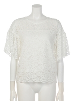 【Marie Hill】フレア袖スカラップブラウス/ホワイト