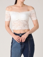 クロップドタイトレースオフショルTOPS/WHT