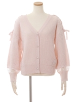 肩リボンカーディガン/ピンク