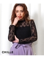 【CHILLE】総レースプチハイネックトップス/ブラック(027)