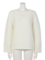 【Ca】Vネックガーターニット/O.WHT