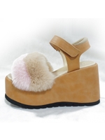 厚底エコファーサンダル/ライトピンクコンビ