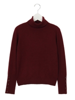 スリーブデティールタートルニット/ボルドー