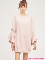 フリリーカフススウェットミニワンピ/ライトベージュ