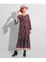 【Settimissimo】ITALY ミックス柄切替ロングワンピース/グリーン(012)