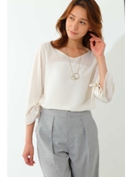 [洗える]ボリュームズリーブブラウソー/ホワイト(030)