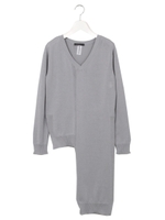 asymmetry slit knit tops/GRAY