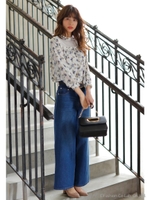 ベルト付き デニムワイド パンツ/デニム/ライトブルーA