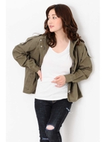 スタンドカラーミリタリージャケット/KHAKI