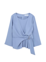 ◆ダブルクロスカシュクールブラウス(セットアップ対応)/ブルー(110)