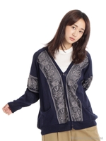 シフォンテープ刺しゅうMIXニットカーディガン/生成