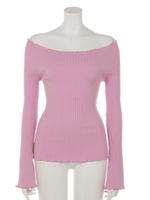 スカラップオフショルベルスリーブトップス/ピンク