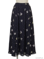 ドットフラワー刺繍スカート/紺